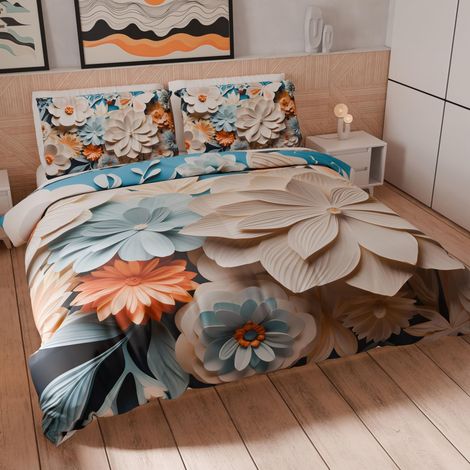 Housse de Couette 1 Place 135x200 cm 1 Taie 80x80 cm Incluse, Parure en Microfibre Imprimée Floral 05 5 (1/5)