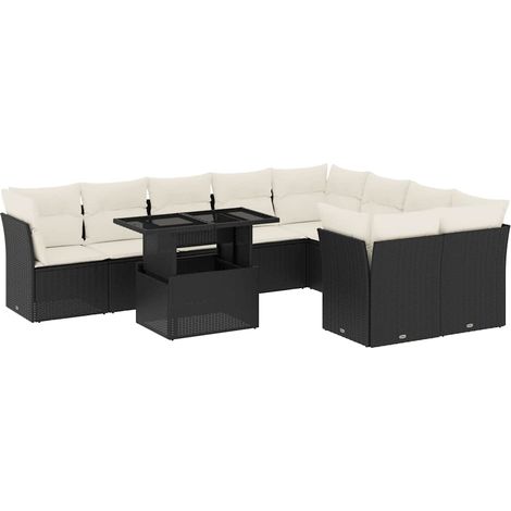 vidaXL Set Divani da Giardino 10pz con Cuscini in Polyrattan Nero (1/5)