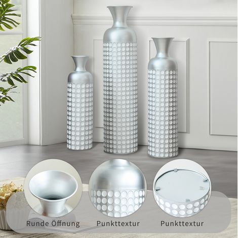 Vase de sol décoratif 92x24,5x24,5 cm en métal argenté, 3 pièces, pour salon stable – MEUBLIV (1/5)