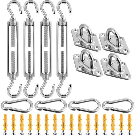 Tendicavo in acciaio inox M6, set di montaggio da 44 pezzi per tende da giardino, ganci e tendicavo, vite di tensione multifunzione regolabile per ombrelloni, stendibiancheria, tende