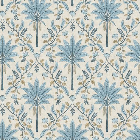 Holden Decor Palm Trellis Blue Wallpaper Tropical Leaves Stylish Feature Wall