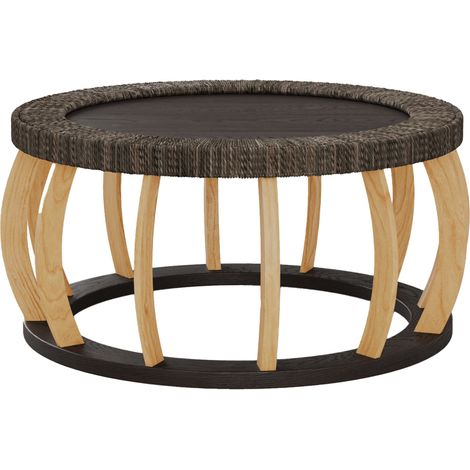 Tavolino rotondo in rattan e legno con gambe curve, nero marrone, 90 x 90 x 43 cm (1/5)