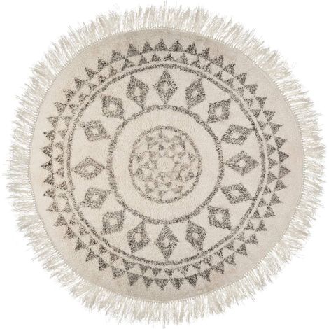 Atmosphera – Tapis rond décoratif 120 cm – Coton, polyester, viscose – Épaisseur 1 cm – Style ethnique noir et blanc pour intérieur (1/7)