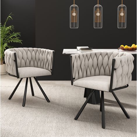 Stuhl Esszimmerstuhl Drehbar 2er Set Leinen Schwarz OKMYHOME (1/5)