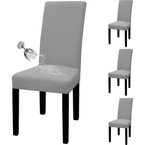 Lot de 4 Housses de Chaise de Salle à Manger 100% imperméables – Tissu Extensible en Jacquard, Amovible et Lavable – pour Maison, Restaurant, Banquet (Taille L, Gris Clair) (1/5)