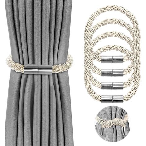 Attache-rideau magnétique réglable en longueur pour rideau occultant transparent de douche ou porte-fenêtre, beige, 4 pièces (1/5)