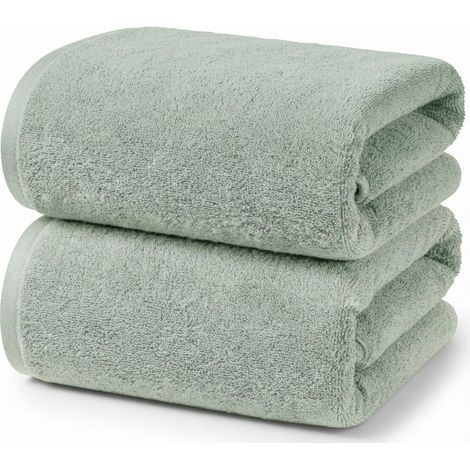 Lot de 2 Draps de Bain 70x140 cm Serviettes de Douche Coton Sauge (1/5)