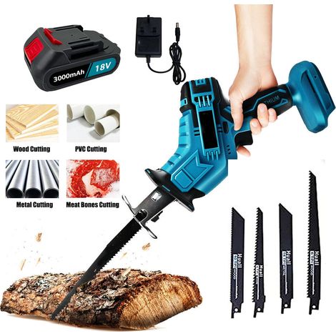 Teetok – Scie sabre sans fil 21V 680W – 4 lames incluses – Changement de lame sans outil – Pour bois dur et métal – Lampe de travail intégrée