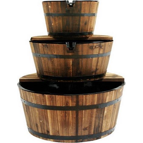 Ubbink – Fontaine de jardin 3 tonneaux gigognes – Alimentation électrique – Pompe 600 l/h – Matériau bois – Dimensions 59/46/32 x 72 cm