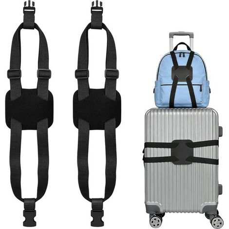 Correas elásticas ajustables de 2 piezas de cuero sintético PU para sujetar mochilas a maletas. (1/5)