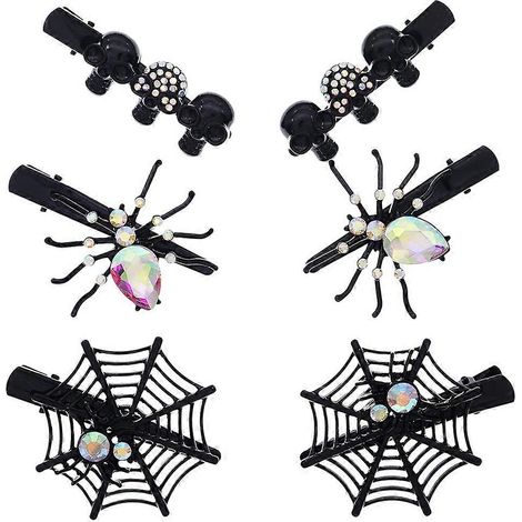 2025 Lot de 6 pinces à cheveux araignée Halloween strass toile d'araignée crâne barrettes (1/3)