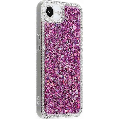 Coque TPU scintillante pour iPhone 16e, bordures strass étincelantes, protection anti-choc avec motif brillant, étui rigide transparent et pailleté, accessoire élégant (1/5)