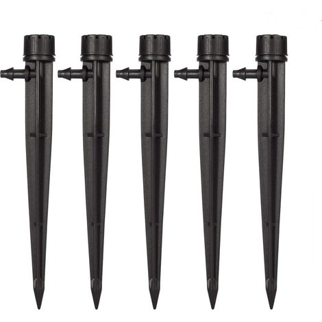 50 estacas de riego, caudal ajustable de 0 a 13 GPH, ángulo de 360°, para mangueras de 4 a 7 mm, para uso agrícola y de jardinería. (1/5)