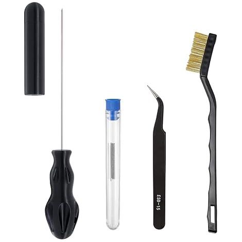 Kit nettoyage buse imprimante 3D, Kit outils imprimante 3D, No Clogger Φ1,6 mm x L140 mm avec nettoyeur aiguilles, Aiguilles de nettoyage buse 0,35 mm, pour toutes les buses 3D 1,75 mm (1/5)