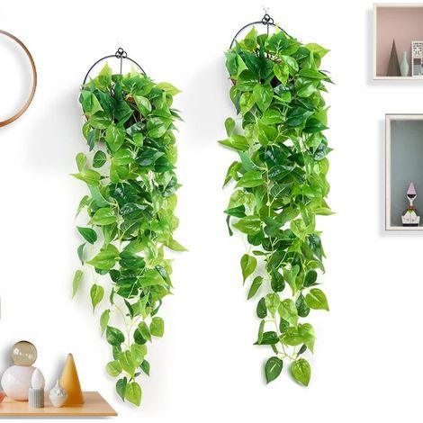 [Días franceses] 2 plantas artificiales colgantes, flores artificiales verdes, planta artificial verde de 100 cm, hiedra artificial para exteriores, ideal para decoración colgante de interiores y exte (1/5)