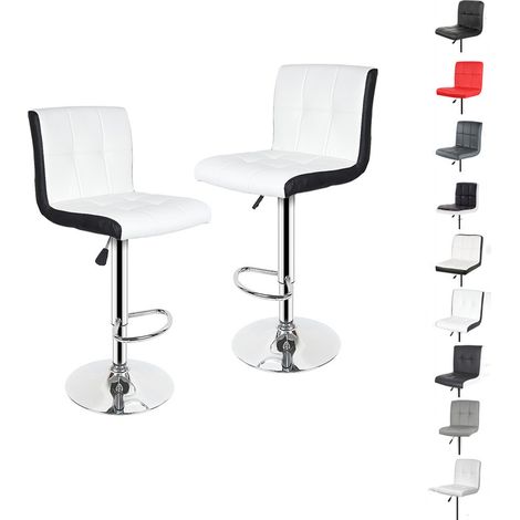 Hofuton Tabouret de Bar, Lot de 2, Chaise, Hauteur Réglable, Revêtement en PU, Rotatif sur 360°, avec Dossier et Repose-Pieds, Piètement Chromé, Blanc+Noir (1/5)