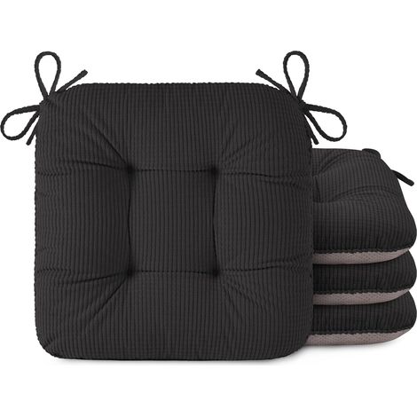 Juego de 4 cojines para silla de color gris oscuro con capitoné, 40x40x8 cm, tejido suave, con lazos, antideslizantes. (1/3)