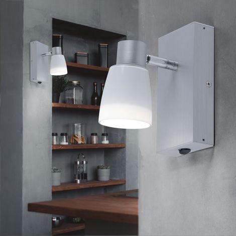 Wandleuchte silber Schlafzimmerleuchte Wandstrahler Glas Spotlampe verstellbar, aluminiumfarben opal glänzend, 1x GU10, LxBxT 16x7x11 cm, 2er Set