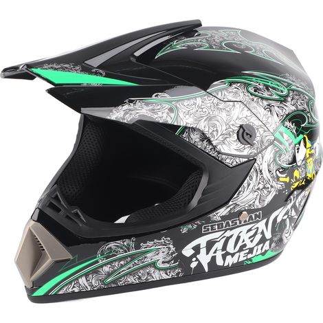 Casque de motocross professionnel pour enfants et adultes, casque de motocross tout-terrain avec lunettes, gants et protection faciale. (1/5)