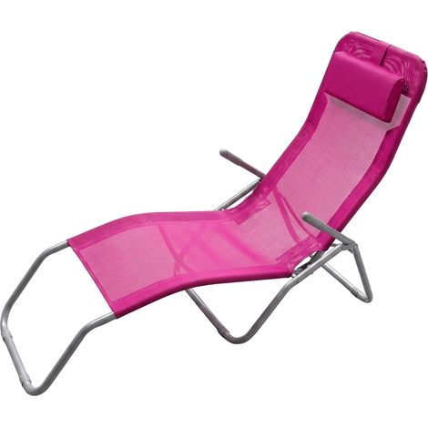 Gesundheitsliege mit Kopfkissen - 190 cm / fuchsia - Klappbare Garten Sonnen Liege