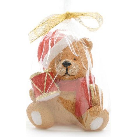 Candela decorativa orsacchiotto in cera per decorazioni natalizie h 10 cm