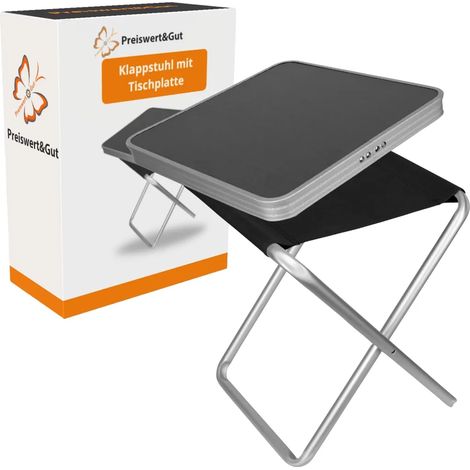 Tabouret de camping pliant avec plateau 40 x 40 cm, tabouret pliable en aluminium, supporte jusqu'à 100 kg, hauteur d'assise 45 cm, gris (1/5)