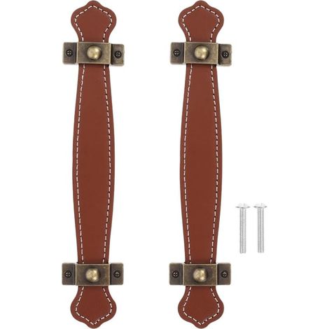 Vintage-Griffe aus PU-Leder für Möbel, Türen, Schubladen, Schränke und Koffer – 2er-Set, Zinklegierung, Länge 19 cm, Lochabstand 128 mm, braun (1/5)