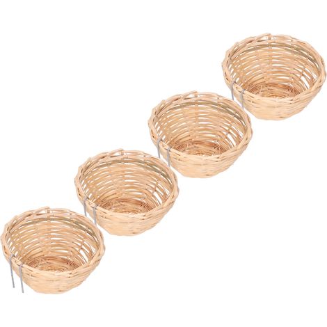 Lot de 4 nids d'oiseaux en bambou tressé à la main, avec crochet, pour perroquets et canaris. (1/5)