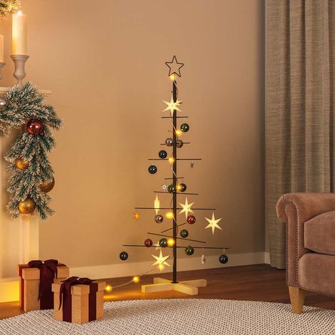 Sapin de Noël en Métal Moderne avec Base en Bois Décoration à Personnaliser Noir 120 cm - PANGIVO (1/5)