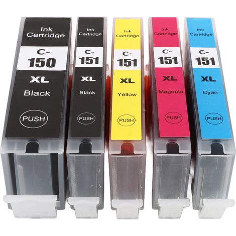 Ensemble de cartouches d'encre 150/151 à impression fluide pour imprimantes PIXMA MG5410, MG5510, MG5610 et MG6310 (noir et cyan). (1/5)