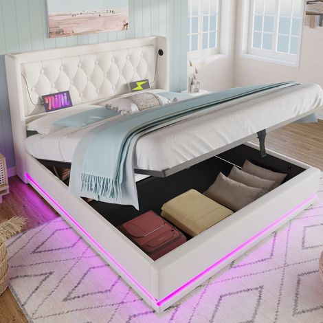 Bett Doppelbett Stauraum 180x200 PU mit LED USB OKMYHOME (1/5)