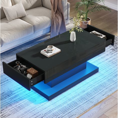 Mesa baja con 2 cajones, iluminación LED, en aglomerado, negro (1/5)