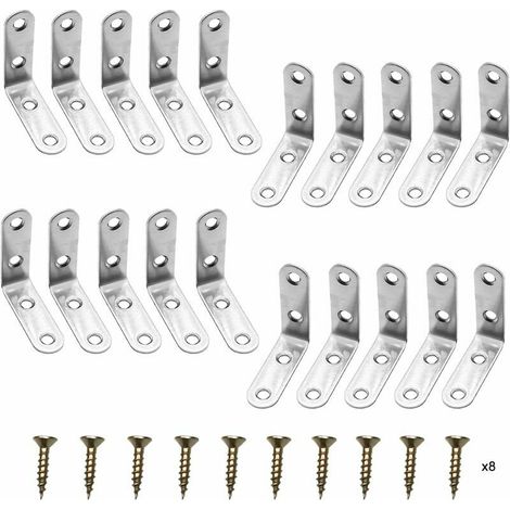 20 pièces connect d'angle, équerre en acier inoxydable, équerre en métal 50x50mm, équerre de meuble en forme de L à 90 degrés, avec vis pour équerre de fixation (1/5)