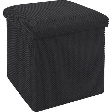 Pouf coffre carré pliable en tissu texturé maille 3D noir - ELECTRON