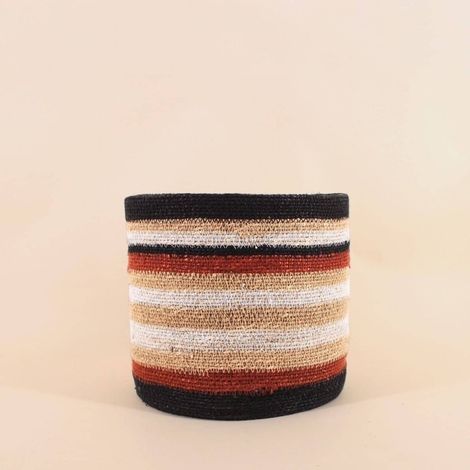 Panier rayé beige, marron en herbes marines 26x25cm (1/5)
