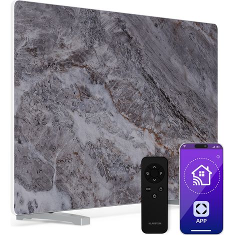 Klarstein Infrarotheizung 600W – Wandmontage & Standgerät, Thermostat, App-Steuerung, Marmoroptik, IP43, Überhitzungsschutz, für Bad & Wohnzimmer, elektrische Wandheizung, Grau