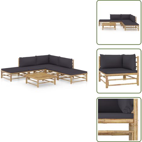 The Living Store Set de muebles de jardín 6 piezas bambú con cojines gris oscuro - Cojines para sofá