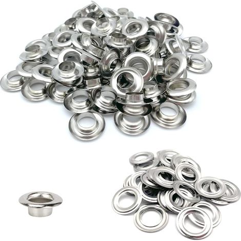 Oeillets Pour Baches, 100 Sets, Diamètre Intérieur 10 mm Kit Oeillets Laiton Nickelé, Pour Bâches, Rideaux, Sacs Et Artisanat (Argent) (1/5)