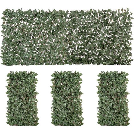Lot de 4 Haies Artificielles de Lierre, Feuilles Murale Brise-vue Extensible en Polyester Osier, Clôture Décorative Artificielle 200 x 100 cm pour Jardin Extérieur Balcon Terrasse, Vert (1/5)
