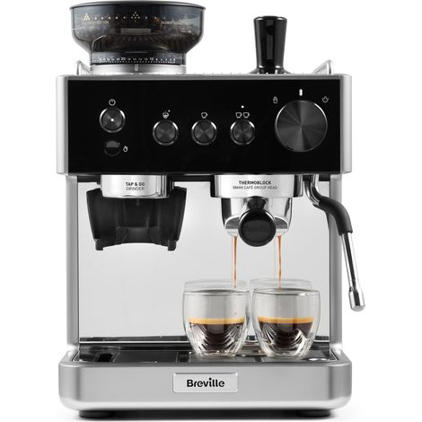 Breville Barista Classic Macchina per caffè espresso  Macchina da caffè con macinacaffè integrato e montalatte  Pompa italiana da 15 bar  Nero e argento [VCF186X] (1/5)