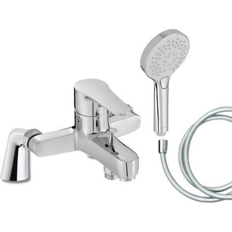 Mitigeur baignoire JACOB DELAFON July + pommeau de douche Metro + flexible de douche lisse + colonnettes (1/4)