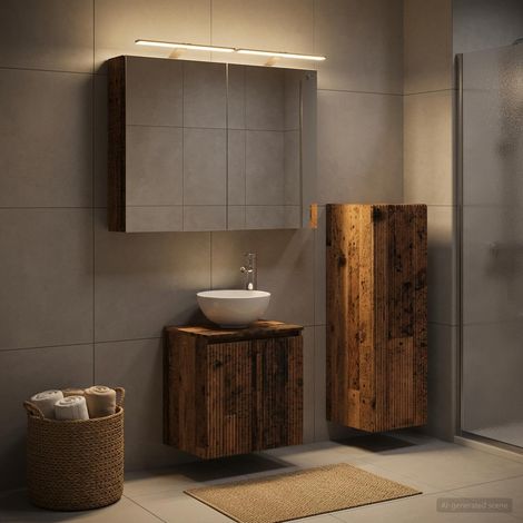 vidaXL Bathroom Furniture Set 4 pcs Old Wood Engineered Wood and Glass (1/5)