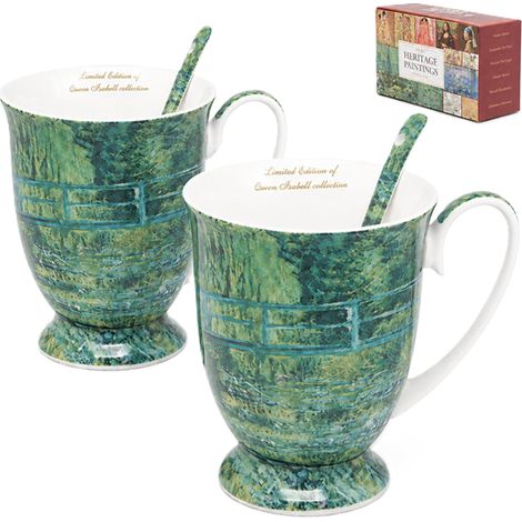 Tazas de porcelana de 300 ml con la imagen del puente sobre el estanque de Claude Monet, como regalo para la reina Isabel. (1/5)