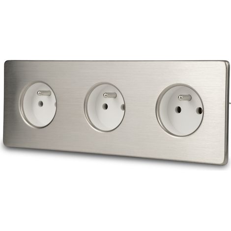 Enchufe triple eléctrico de acero blanco cepillado (1/5)