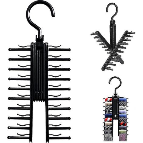 Porte-cravates, porte-ceintures, organiseur, cintre avec pince de fixation antidérapante pour cravates, ceintures et foulards en soie (1/5)