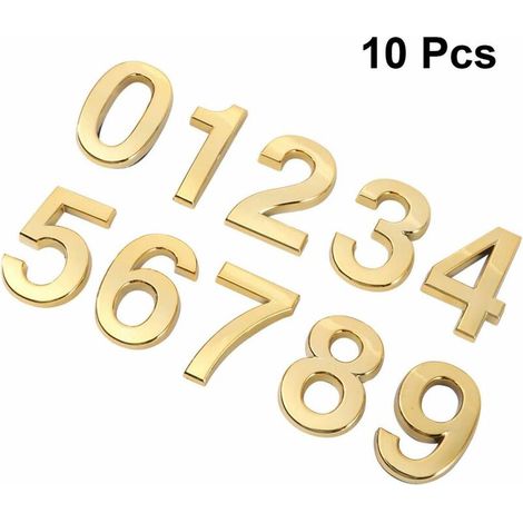 royaluxe - 10pcs Numéro de métal stéréoscopique Numéro de Plaque Moderne Maison Adresse de l'hôtel Hôtel Chiffres Plaque d'autocollant Signe (0-9, gold) (1/5)