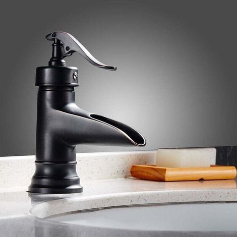 Black Bathroom Faucet, Single Handle Basin Mixer Tap, Bathroom Mixer Tap with 60cm Connection Pipe MUMU (1/4)