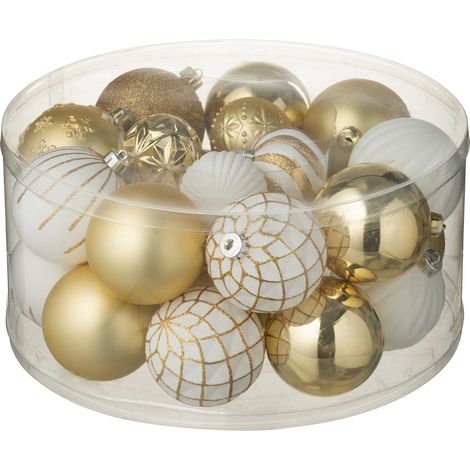 Lot de 30 Boules de Noël "Night" 31cm Blanc & Doré