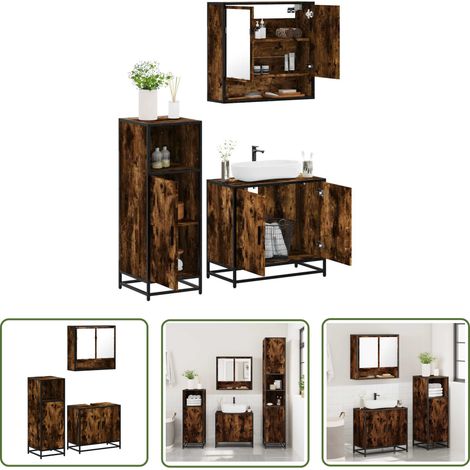 vidaXL 3-tlg. Badmöbel-Set Räuchereiche Holzwerkstoff (1/5)