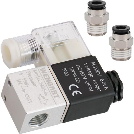 Électrovanne 2/2 Voies AC 220V 1/4" pour Bricoleurs et Plombiers, Sécurise le Contrôle de l'Eau de l'Air et de l'Huile sans Pression, avec Action Directe 0 Bar, Connecteur DIN et Raccords 6mm (1/5)